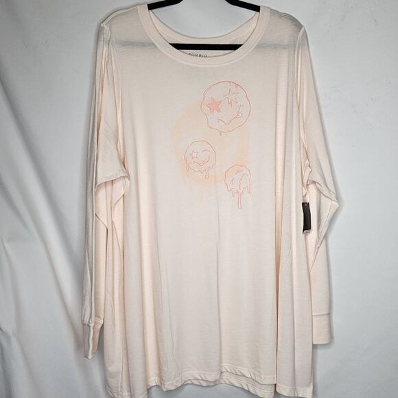 4X 26W Torrid Torrid Cream Pink Doodles Sketch Tattoo Happy Face Long Sleeve Tee - Picture 2 of 7
